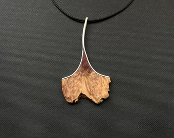 Chain with pendant made of wood and 925 silver, wooden jewelry, wooden chain, silver chain, ginkgo leaf, silver wood