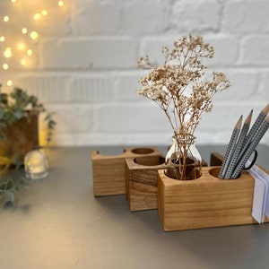 Stifthalter in Nussbaum, Büro, Visitenkartenhalter, Schreibtischorganisation, Homeoffice, Vase für Trockenblumen Bild 5