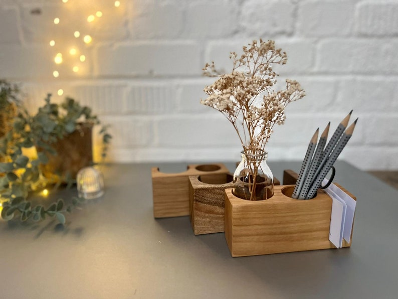 Stifthalter in Nussbaum, Büro, Visitenkartenhalter, Schreibtischorganisation, Homeoffice, Vase für Trockenblumen Bild 5