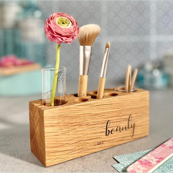 Kosmetik Organizer Holz // Kosmetikständer & Make Up Halter // Badezimmer Deko Holz // Pinsel Aufbewahrung Kosmetik // personalisierbar
