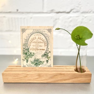 Kartenhalter in Eiche mit Vase, Büro, Visitenkartenhalter, Schreibtischorganisation, Homeoffice, Blumenvase für Trockenblumen