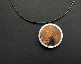 Chaîne avec pendentif en bois et aluminium, chaîne en bois, chaîne en argent, gouttes, larmes, bois d'argent