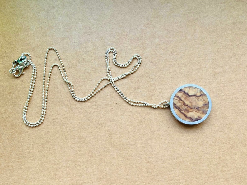 Chain with pendant made of wood and aluminum, wooden chain, silver chain, drops, tears, silverwood Kugelkette