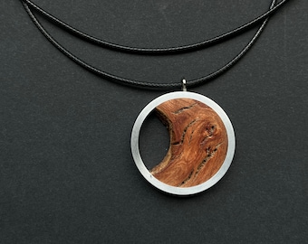 Chaîne avec pendentif en bois et aluminium, chaîne en bois, chaîne en argent, gouttes, larmes, bois d'argent