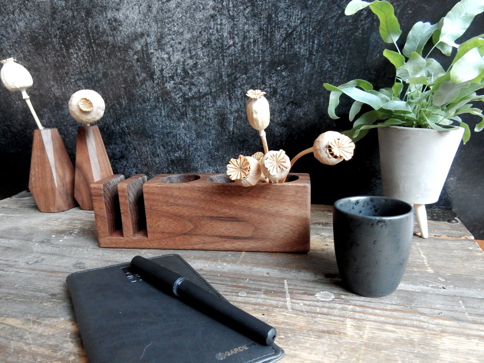 Porte-stylo en Noyer, Porte-Carte de Visite