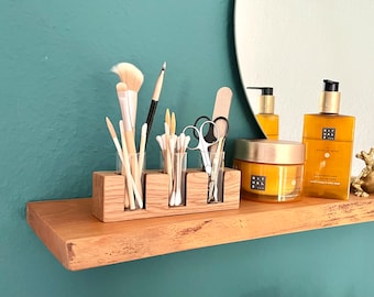 sustainable bathroom organizer made of wood, cosmetic stand, Danish design, storage for make-up utensils, zero waste