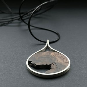 Chain with pendant made of wood and 925 silver, wooden chain, silver chain, simple round shape image 7