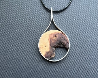 Chain with pendant made of wood and 925 silver, wooden chain, silver chain, simple round shape