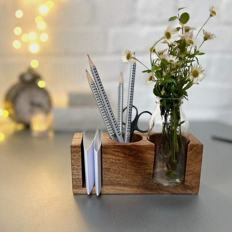 Pen Holder, Wood Desk Organizer. Wooden Pencil Holder, Wood Desk Storage, Desk Organizer, Office Organization. image 7