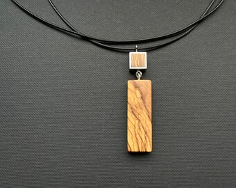 Kette mt Anhänger aus Holz und Aluminium, Holzkette, Silberkette, Tropfen, Träne, Silberholz