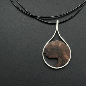 Chain with pendant made of wood and 925 silver, wooden chain, silver chain, simple round shape image 2