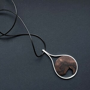 Chain with pendant made of wood and 925 silver, wooden chain, silver chain, simple round shape image 1