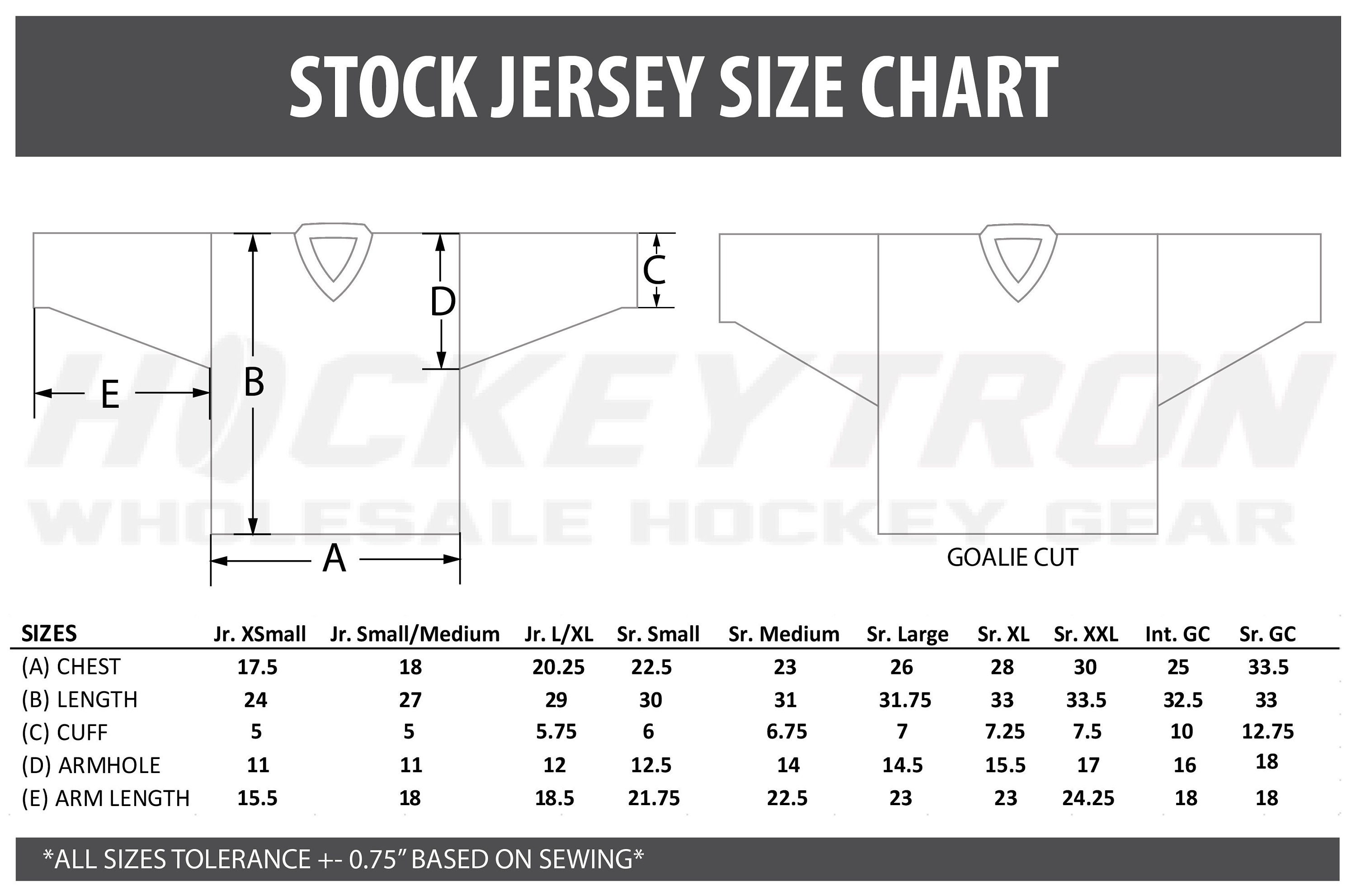 Size Chart Xl Hockey Jersey Jersey Size Chart Ak Knit Jerseys