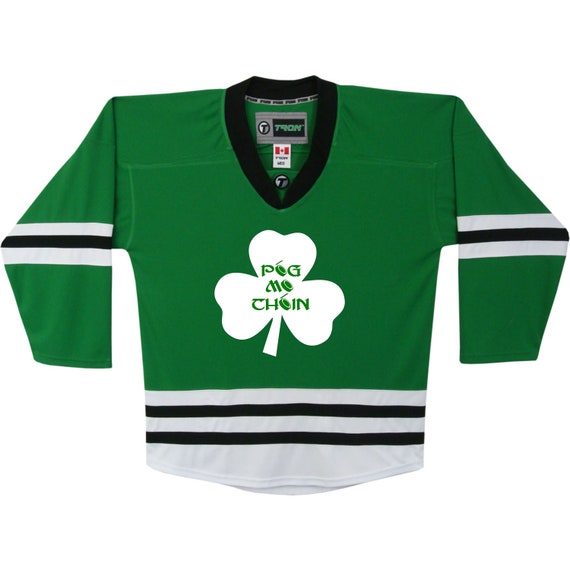 Custom St. Patrick's Day Ice Hockey Jersey: Pog Mo Thoin Shamrock