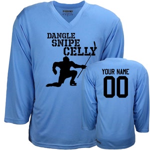 Customizable Dangle, Snipe, Celly Ice Hockey Jersey with Your Player&#39;s name and number on the back