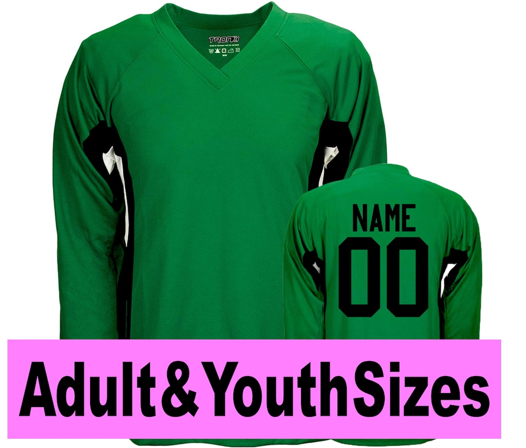 Green Customized Hockey Jersey With Name & Number on Back Adult and