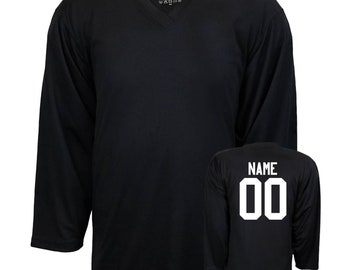 Kundenspezifisches schwarzes Hockey-Trikot mit Name & Nummer auf der Rückseite für Erwachsene und Kindergrößen