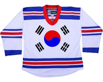 Camiseta de hockey con gráfico de la bandera de Corea del Sur, nombre y número personalizados (también tallas para niños)