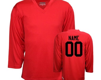 Customized Red Hockey Jersey with Name & Number on back Adult and Children sizes