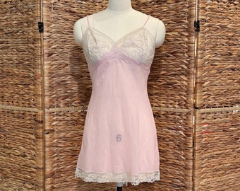 Vintage 60s Slip, weißer Spitzenbesatz, XXS 82cm Büste