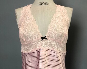 Victoria's Secret Slip, Y2K Pink Polkadot Lace Halter Slip Dress,, Size L, 40" Bust