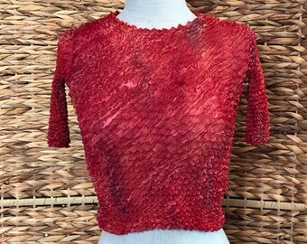 Vermilion Popcorn Top, 90s Y2K Red Orange Magic Bubble Shirt