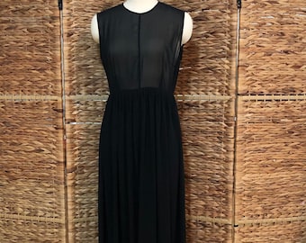 60s Schwarzes Chiffon Nachthemd mit Ballonsaum, Small