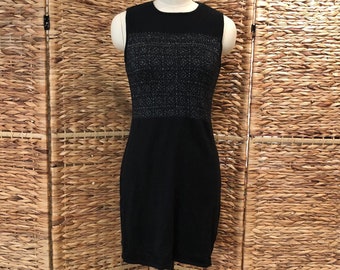 90s Knit Dress, Esprit Sleeveless Black Silver Dress, SMALL