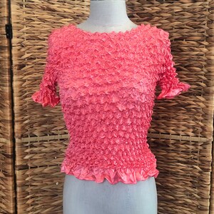 Popcorn Top, 90s Y2K Pink Magic Popcorn Top, Bubble Shirt, Crinkle