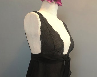 Babydoll Lingerie, Victoria's Secret Sheer Black Babydoll, Black V-Neck Babydoll Lingerie, XS 34" Bust