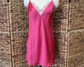 Vintage 90s Victoria's Secret Satin Slip Dress: Lace Trim Mini