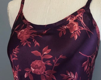 Vintage Satin Slip, Gilligan O'Malley 90s Purple Floral Slip Dress S SMALL 36" Bust