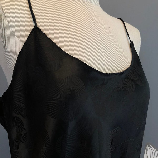 Vintage Black Satin Slip, California Dynasty 80s Slinky Black Satin Slip Dress, L LARGE 40" Bust