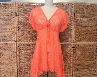 90s Neon Swim Coverup, OP, Ocean Pacific Orange Beach Pool Dress, XS