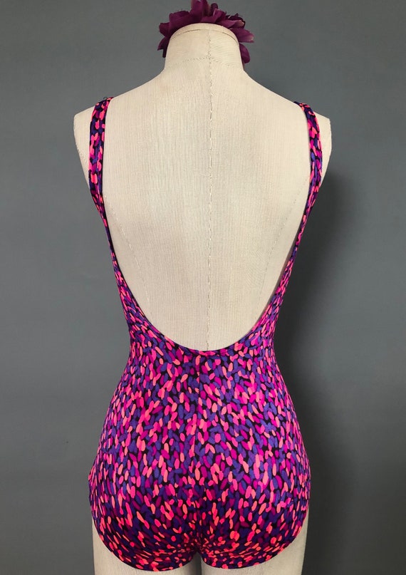 80s Neon Gabar Swimsuit, Purple and Pink Vintage … - image 5