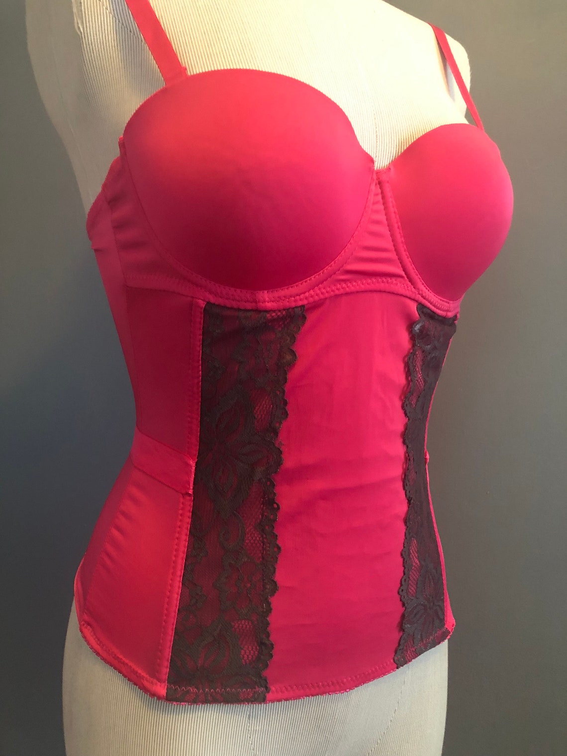 Hot Pink Corset / Vintage Bustier Top / Bustier with Garters Etsy