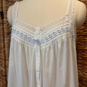 90s Cotton Set Nightgown Robe, White Embroidered Lace, Medium