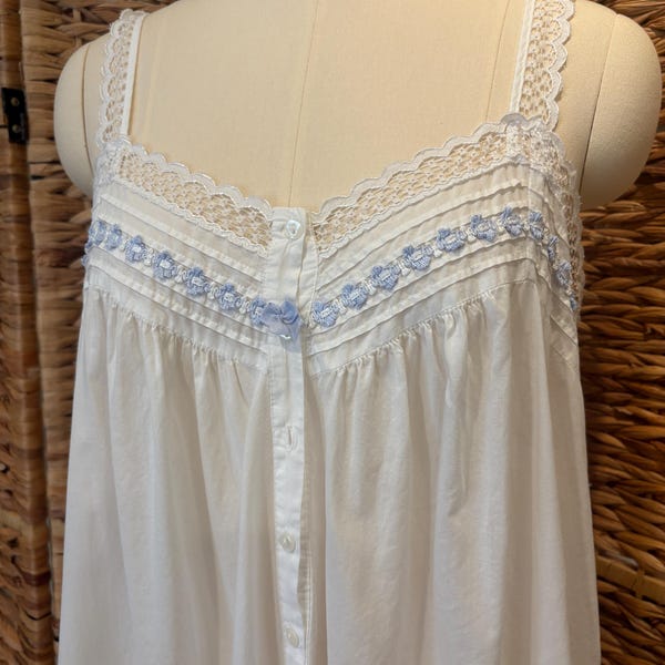 90s Cotton Set Nightgown Robe, White Embroidered Lace, Medium