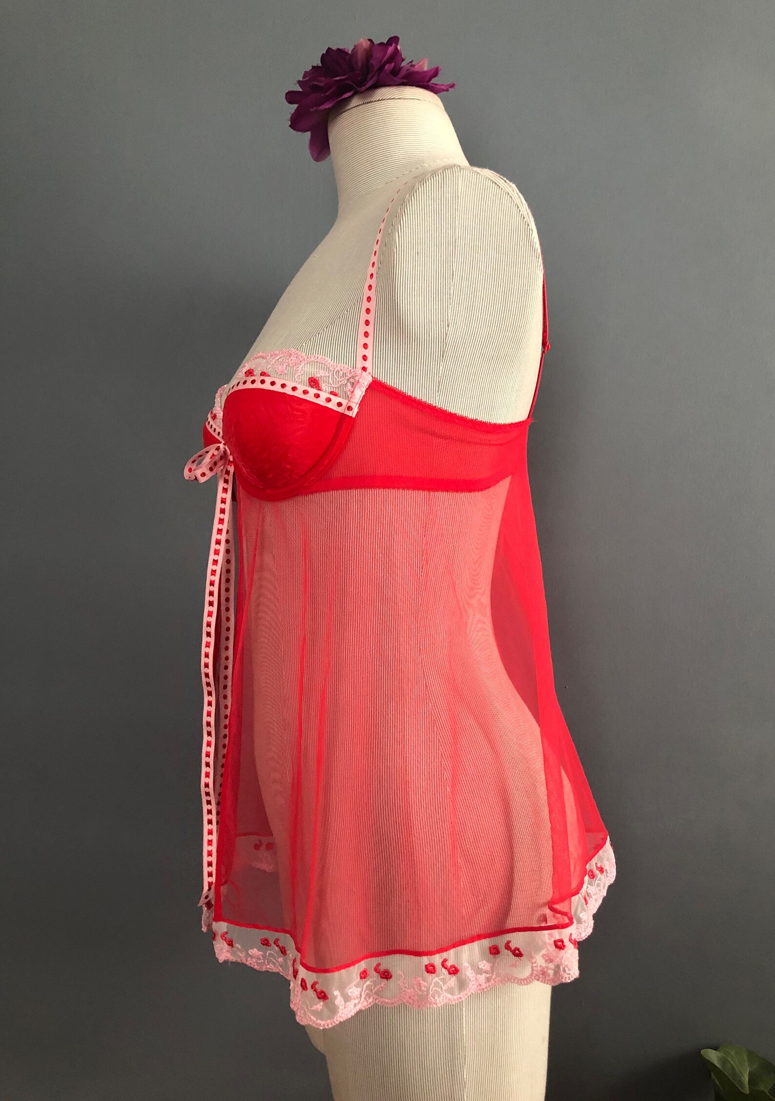Ultra Sheer Cherry Red Babydoll / Vintage Lingerie / Etsy