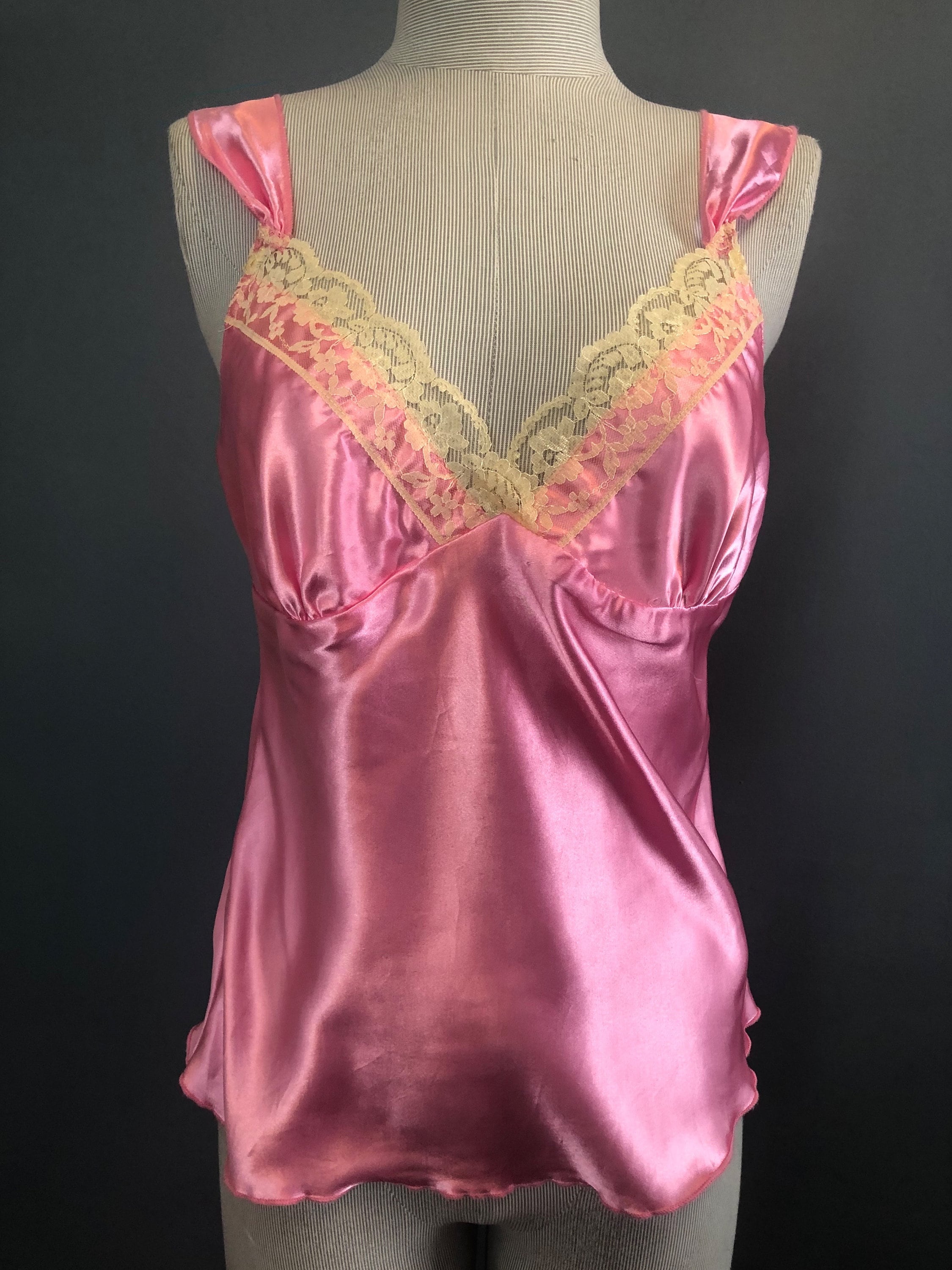 M / Pink Satin Cami Top / Pink Camisole / Vintage Lingerie Top Etsy