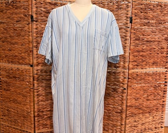 80s Nordstrom Stripe Nightgown, Blue Cotton Night Shirt