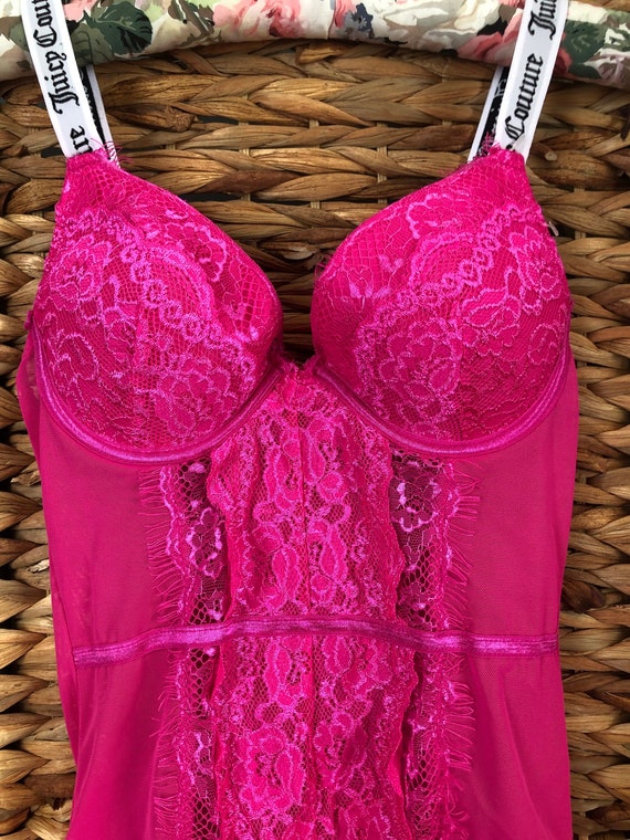 Juicy Couture Y2K Hot Pink Lace Teddy, 32A