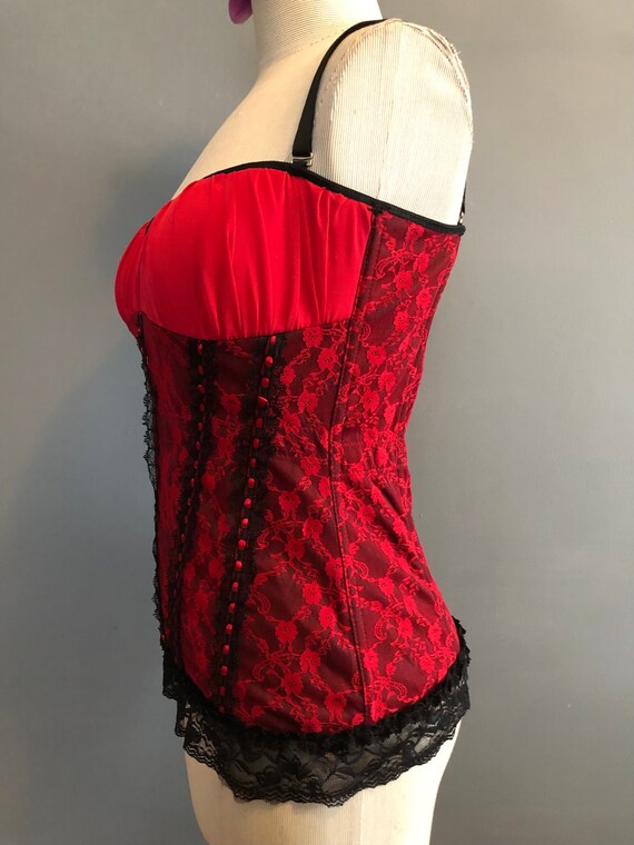 90s Corset, Black and Red Corset Lingerie, Lace C… - image 6