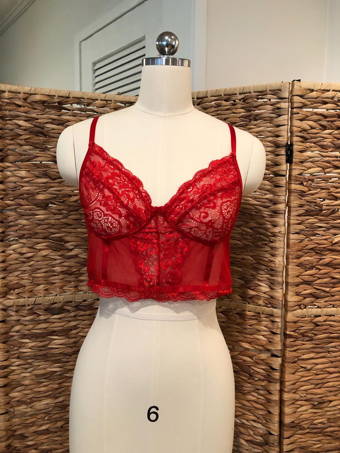 90s Red Lace Bra Top, See Through Bralette, 38B - Etsy