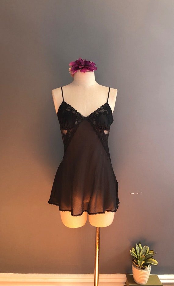 S / 90s Victoria's Secret Black Babydoll / Sheer