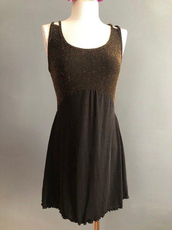 80s Gold Glitter Disco Dress, Disco Dress with Bu… - image 3