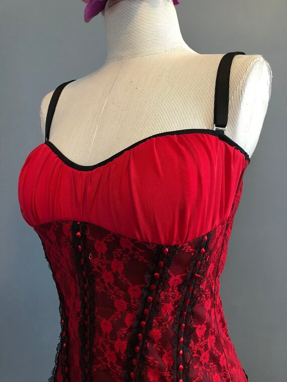 90s Corset, Black and Red Corset Lingerie, Lace C… - image 7