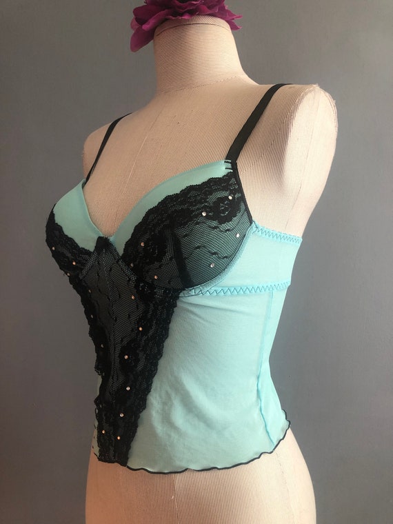 Bustier Top, Escante 80s Sheer Blue and Black Bus… - image 5