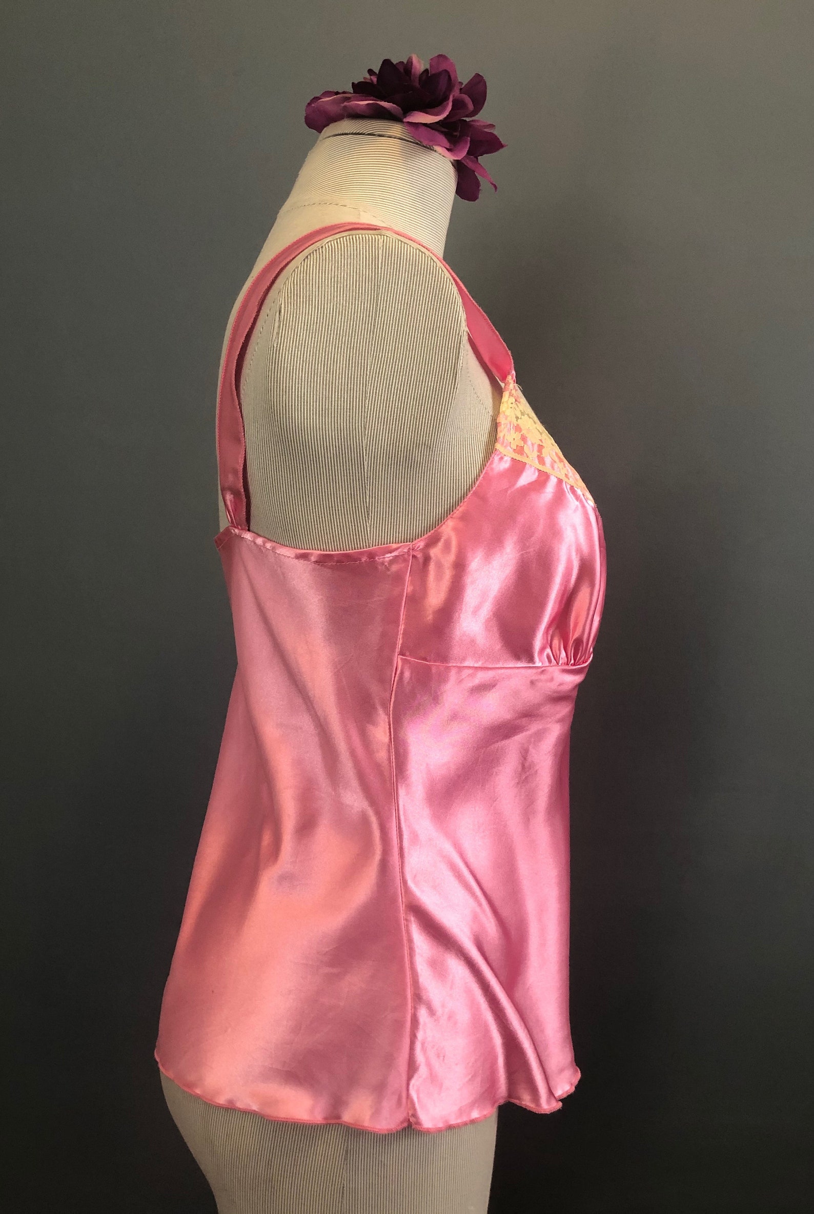 M / Pink Satin Cami Top / Pink Camisole / Vintage Lingerie Top Etsy