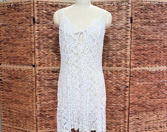 Vintage White Lace Slip Dress, Delicates See Through Chemise, Medium